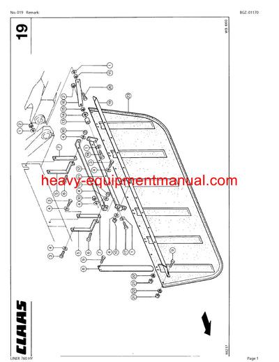 CLAAS LINER 760 HY SWATHER PARTS CATALOG MANUAL SN 398001001-38099999