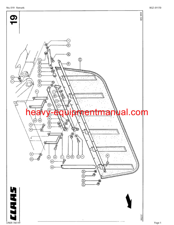 CLAAS LINER 760 HY SWATHER PARTS CATALOG MANUAL SN 398001001-38099999