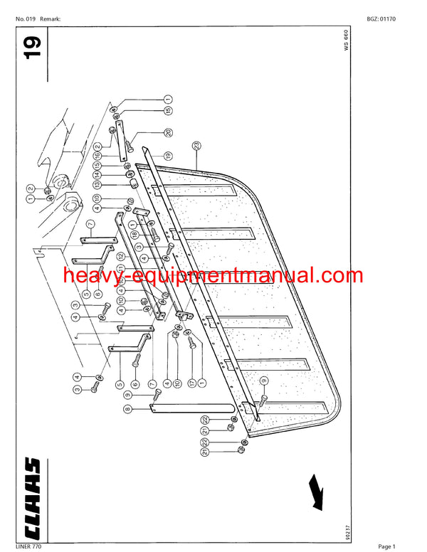 CLAAS LINER 770 SWATHER PARTS CATALOG MANUAL SN 39701001-39799999