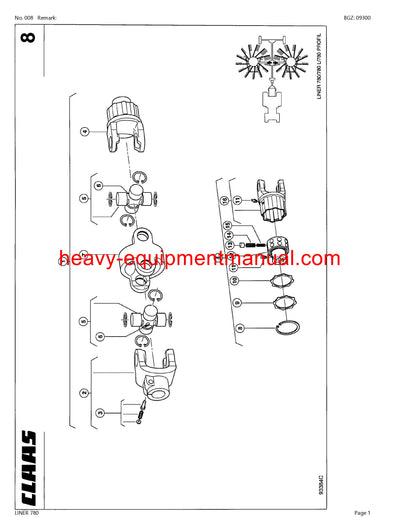 CLAAS LINER 780 SWATHER PARTS CATALOG MANUAL SN 60401001-60499999