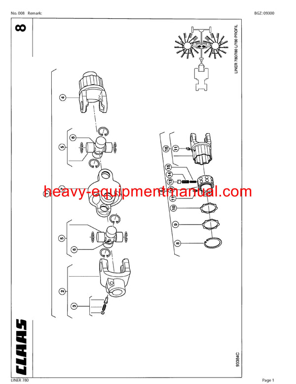 CLAAS LINER 780 SWATHER PARTS CATALOG MANUAL SN 60401001-60499999
