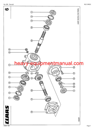 CLAAS LINER 780 SWATHER PARTS CATALOG MANUAL SN 60401001-60499999