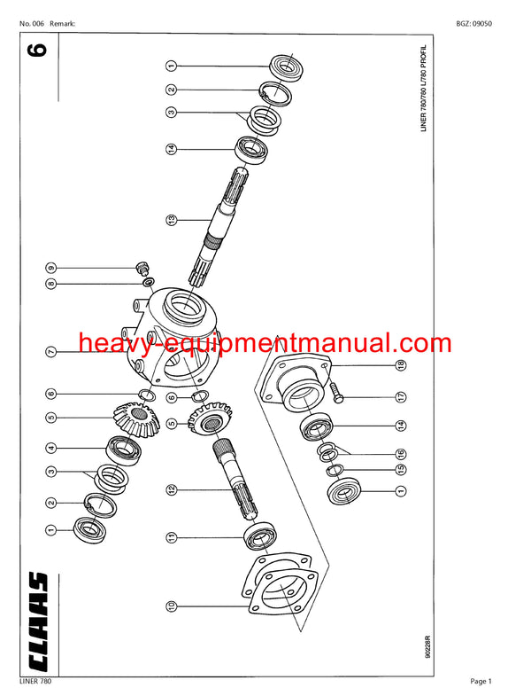 CLAAS LINER 780 SWATHER PARTS CATALOG MANUAL SN 60401001-60499999