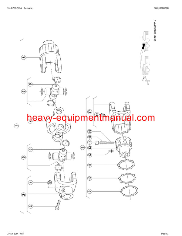 CLAAS LINER 800 TWIN SWATHER PARTS CATALOG MANUAL SN G1601001-G1609999
