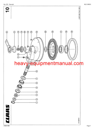 CLAAS LINER 880 SWATHER PARTS CATALOG MANUAL SN 60601001-60699999