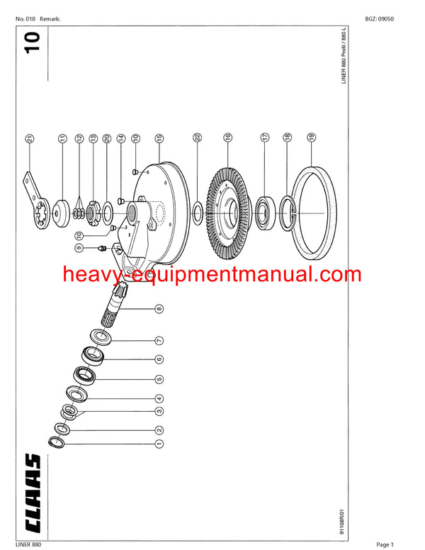 CLAAS LINER 880 SWATHER PARTS CATALOG MANUAL SN 60601001-60699999