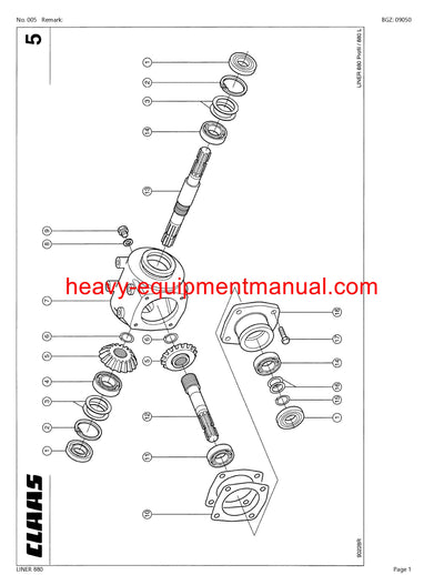 CLAAS LINER 880 SWATHER PARTS CATALOG MANUAL SN 60601001-60699999