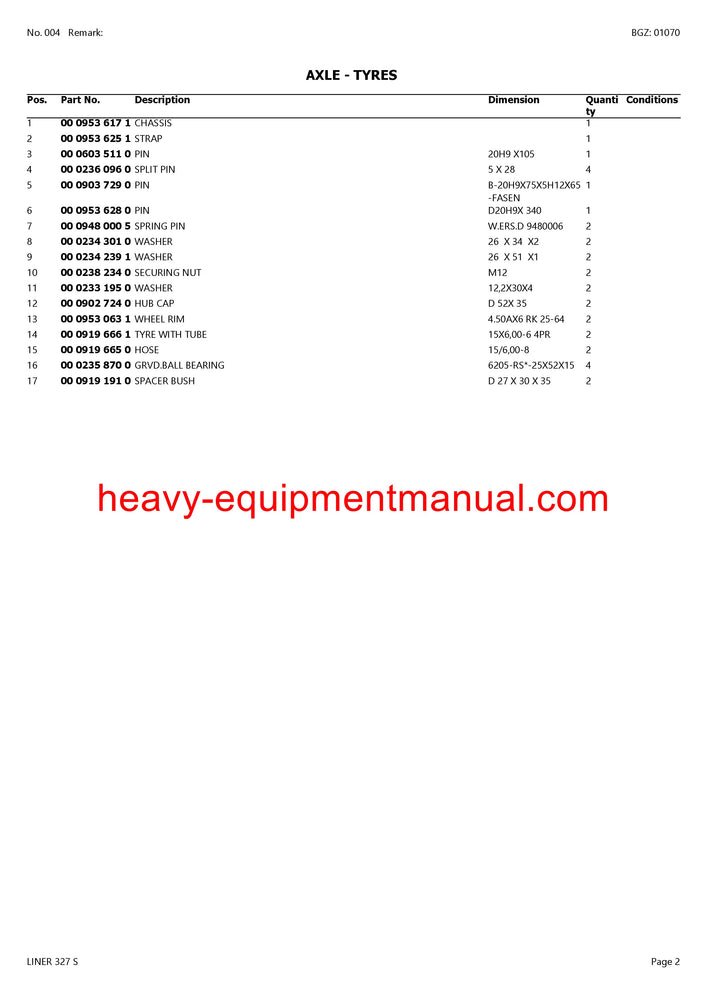 PDF Claas 327 S Liner Swather Parts Manual