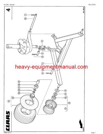 CLAAS LINER 327 S SWATHER PARTS CATALOG MANUAL SN 37901001-37999999