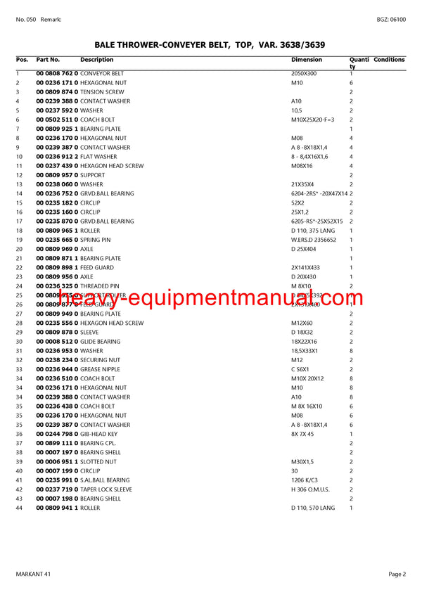 CLAAS MARKANT 41 BALER PARTS CATALOG MANUAL SN 01500011-01599999