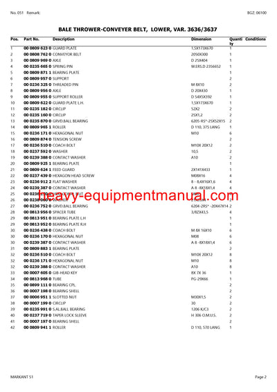 PDF Claas 51 Markant Baler Parts Manual