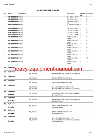 CLAAS MEDION 330-310 COMBINE PARTS CATALOG MANUAL