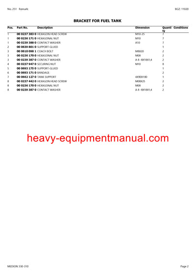 CLAAS MEDION 330-310 COMBINE PARTS CATALOG MANUAL
