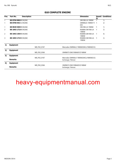 CLAAS MEDION 330H COMBINE PARTS CATALOG MANUAL