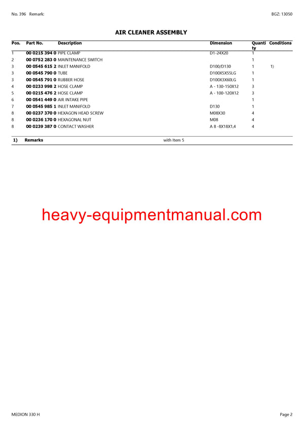 PDF Claas 330H Medion Combine Parts Manual