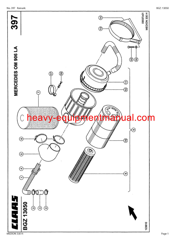 CLAAS MEDION 330H COMBINE PARTS CATALOG MANUAL