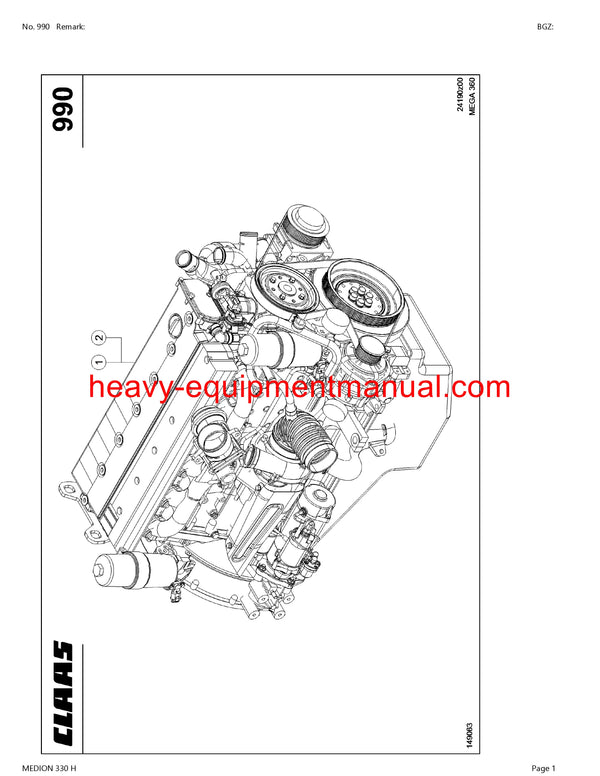 PDF Claas 330H Medion Combine Parts Manual