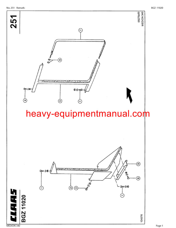 CLAAS MEDION 340 COMBINE PARTS CATALOG MANUAL