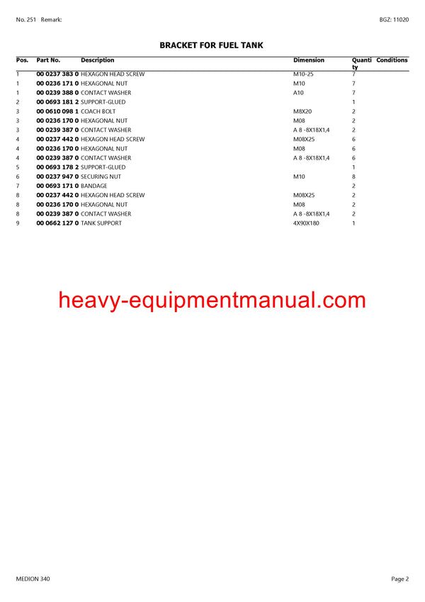 CLAAS MEDION 340 COMBINE PARTS CATALOG MANUAL