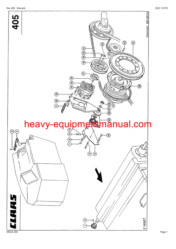 CLAAS MEGA 202 COMBINE PARTS CATALOG MANUAL (SN: 92500011-92599999)