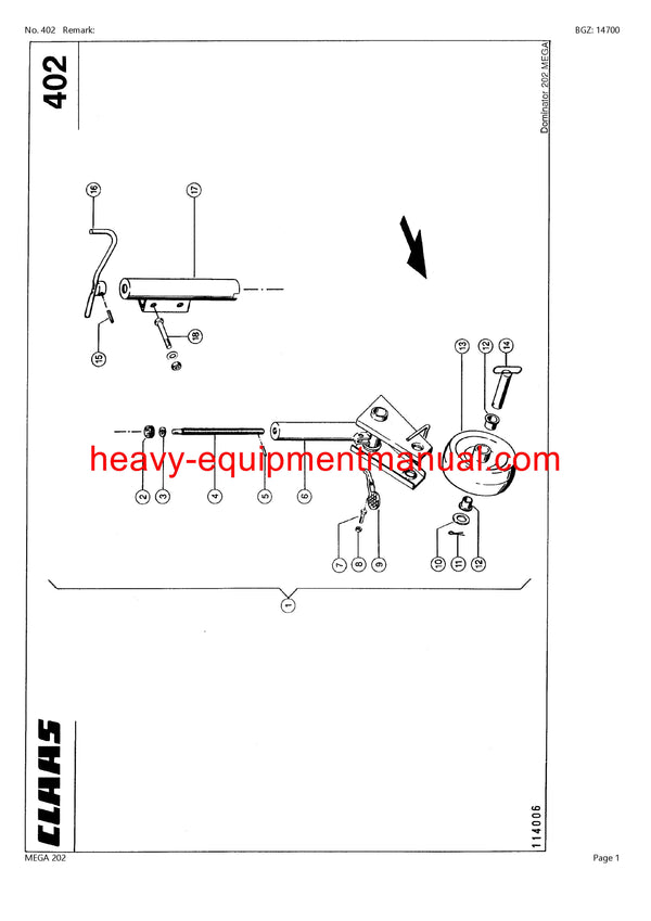 CLAAS MEGA 202 COMBINE PARTS CATALOG MANUAL (SN: 92500011-92599999)
