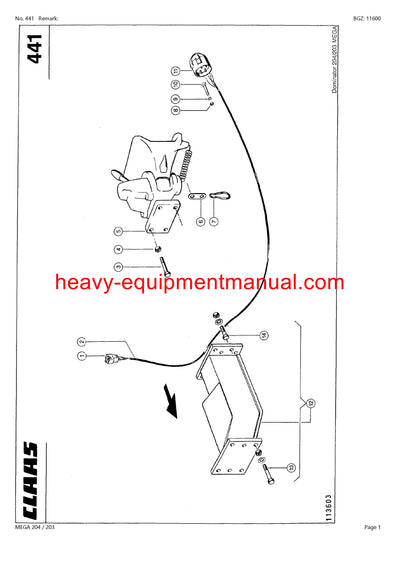 CLAAS MEGA 204/203 COMBINE PARTS CATALOG MANUAL (SN: 93500011-93599999)
