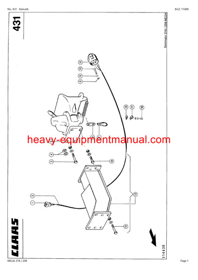 CLAAS MEGA 218/208 COMBINE PARTS CATALOG MANUAL (SN: 09450011-09499999)