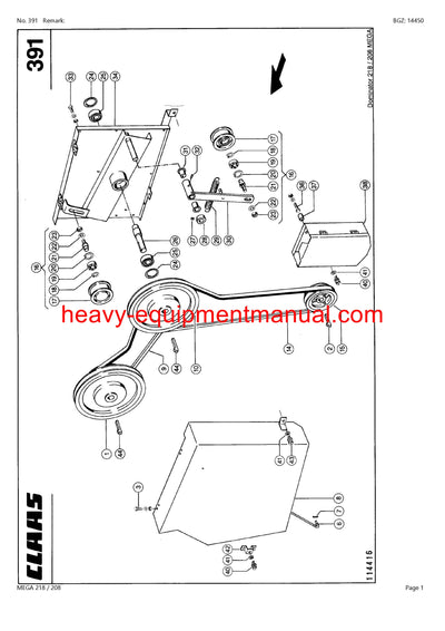 CLAAS MEGA 218/208 COMBINE PARTS CATALOG MANUAL (SN: 09450011-09499999)