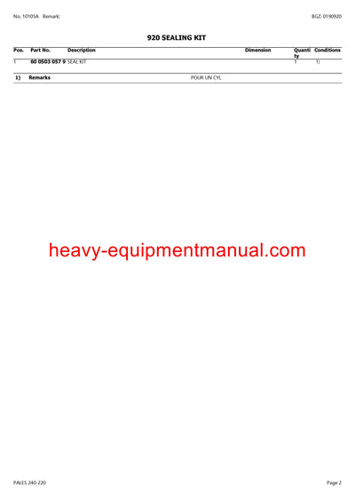 CLAAS PALES 240-220 TRACTOR PARTS CATALOG MANUAL SN CT22D6000 - CT22D9999