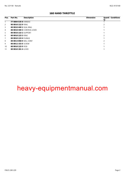 CLAAS PALES 240-220 TRACTOR PARTS CATALOG MANUAL SN CT72D6000 - CT72D9999