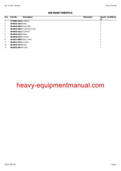 CLAAS PALES 240-220 TRACTOR PARTS CATALOG MANUAL SN A1500100 - A1599999