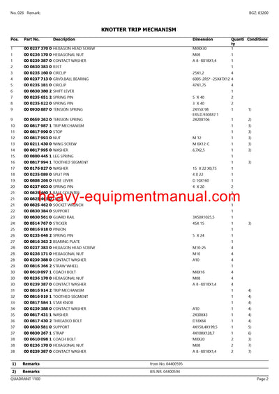 PDF Claas 1100 Quadrant Baler Part Manual