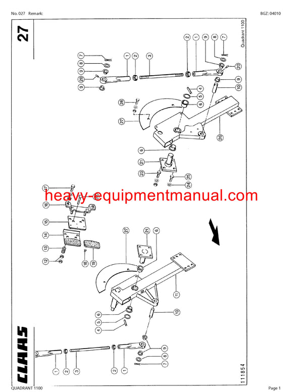 CLAAS QUADRANT 1100 BALER PARTS CATALOG MANUAL SN 04400001 - 04400724