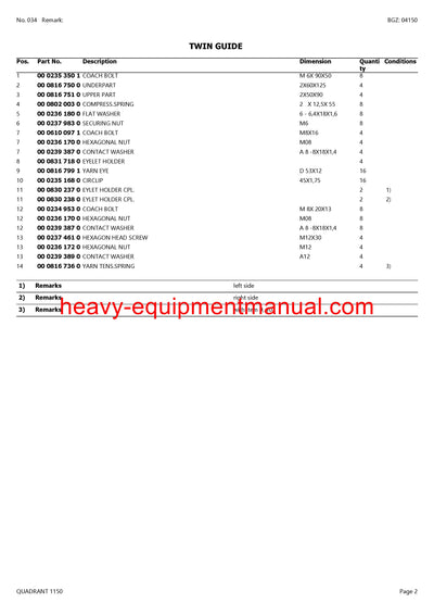 PDF Claas 1150 Quadrant Baler Part Manual