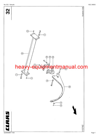 CLAAS QUADRANT 1150 BALER PARTS CATALOG MANUAL SN 73700011-73700745