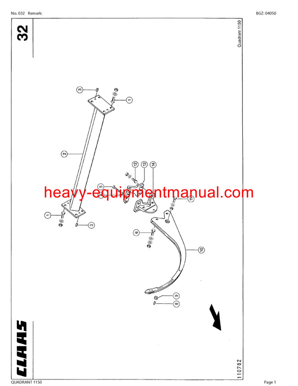 CLAAS QUADRANT 1150 BALER PARTS CATALOG MANUAL SN 73700011-73700745