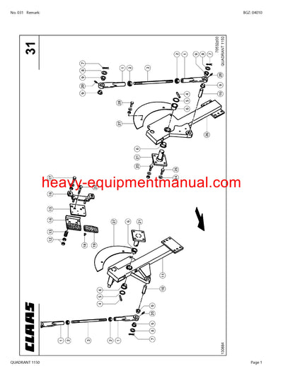 CLAAS QUADRANT 1150 BALER PARTS CATALOG MANUAL SN 73700011-73700745