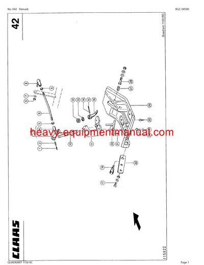 CLAAS QUADRANT 1150 RC BALER PARTS CATALOG MANUAL SN 04500011 - 04599999