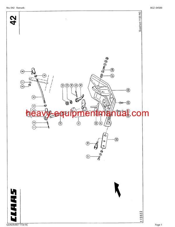 CLAAS QUADRANT 1150 RC BALER PARTS CATALOG MANUAL SN 04500011 - 04599999