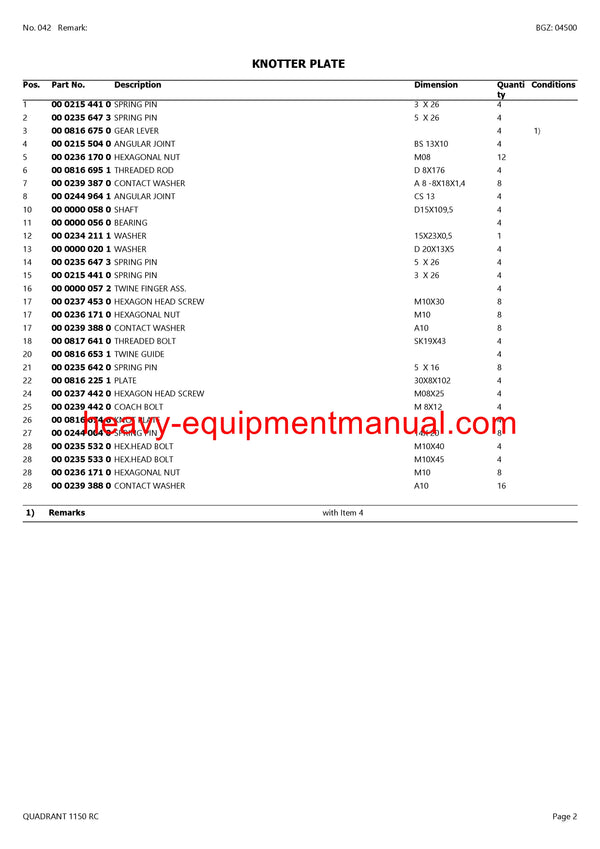 PDF Claas 1150 RC Quadrant Baler Part Manual