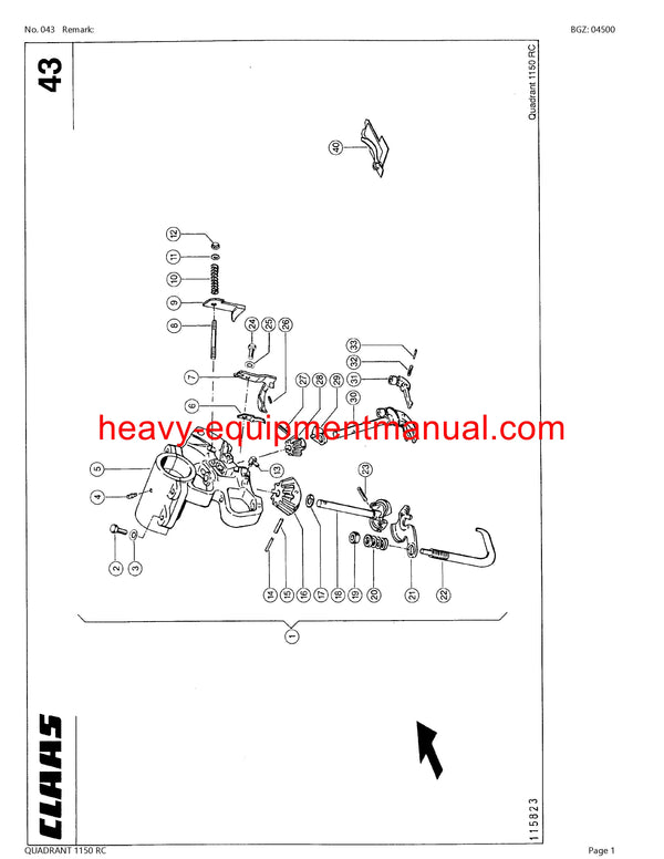 CLAAS QUADRANT 1150 RC BALER PARTS CATALOG MANUAL SN 04500011 - 04599999