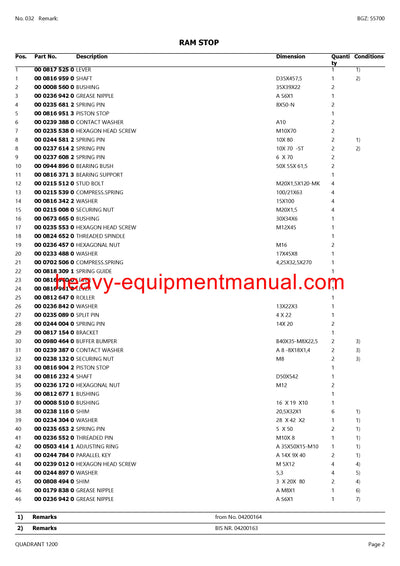 CLAAS QUADRANT 1200 BALER PARTS CATALOG MANUAL SN 04200011-04299999