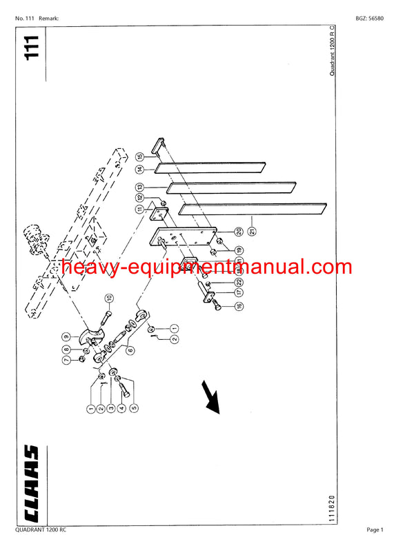 CLAAS QUADRANT 1200 RC BALER PARTS CATALOG MANUAL SN 04000011 - 04099999