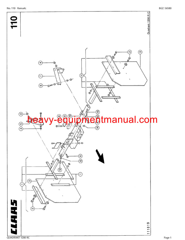 CLAAS QUADRANT 1200 RC BALER PARTS CATALOG MANUAL SN 04000011 - 04099999