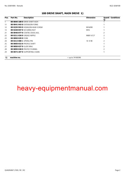 CLAAS QUADRANT 2100 RF/RC BALER PARTS CATALOG MANUAL SN 74100011 - 74199999