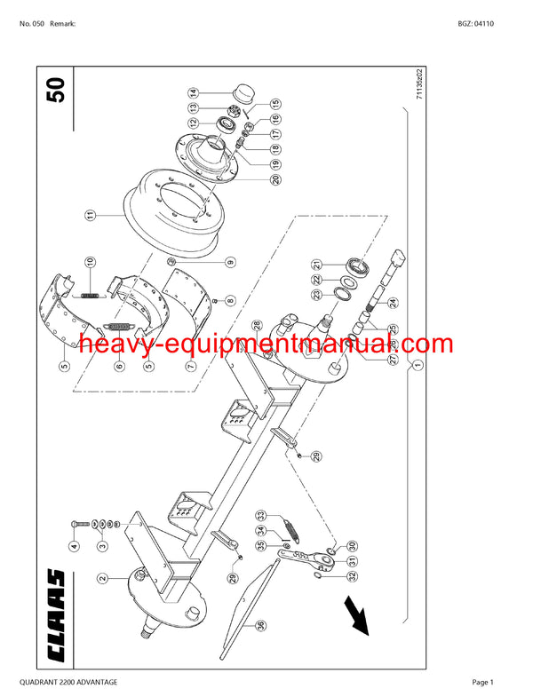 CLAAS QUADRANT 2200 ADVANTAGE BALERS PARTS CATALOG MANUAL SN 75600011-75699999
