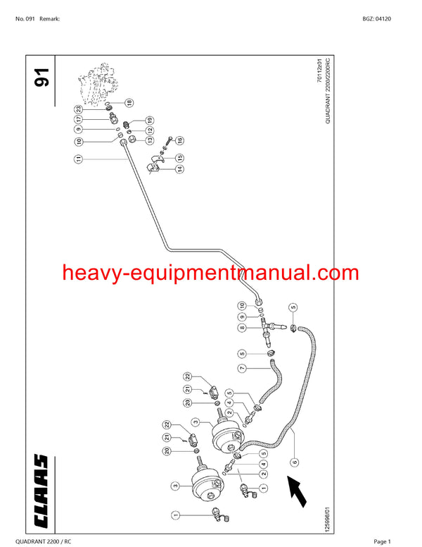 CLAAS QUADRANT 2200 RC BALER PARTS MANUAL SN 73500011-73599999