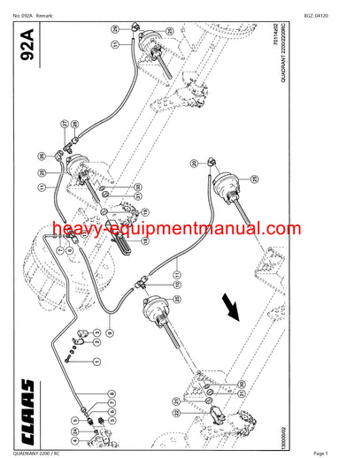 CLAAS QUADRANT 2200 RC BALER PARTS MANUAL SN 73500011-73599999