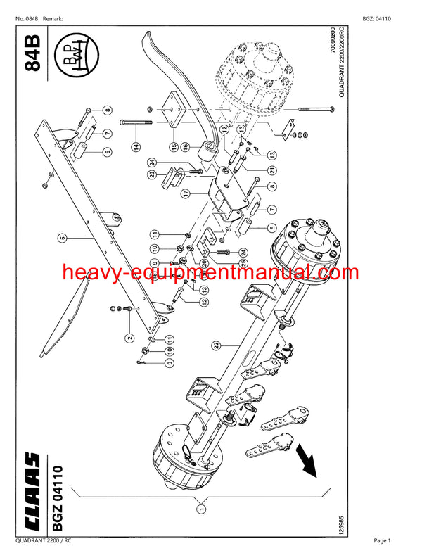CLAAS QUADRANT 2200 RC BALER PARTS MANUAL SN 73500011-73599999