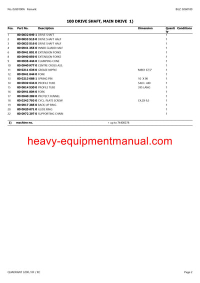 CLAAS QUADRANT 3200/RF/RC BALERS PARTS CATALOG MANUAL SN 74400011-74499999